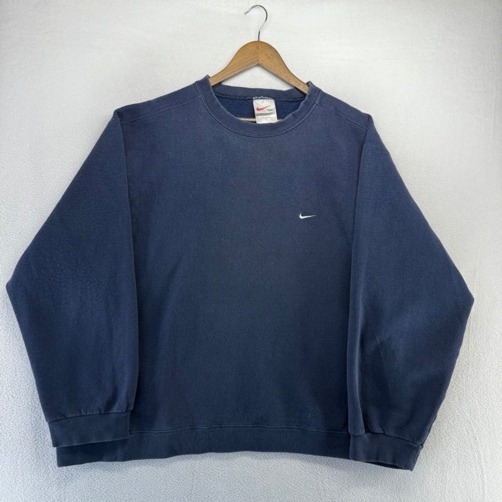 Vintage Nike Sweatshirt Mens 2XL Navy Blue Pullover Swoosh Crewneck Faded 90s